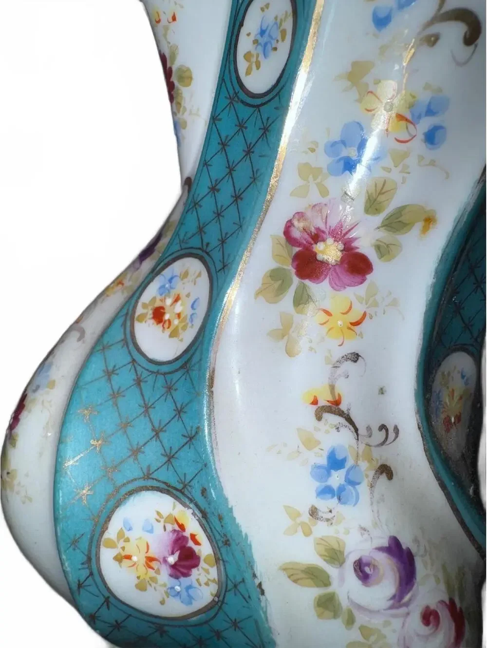 Vintage Porcelain Floral Teapot with Turquoise and Gold Accents